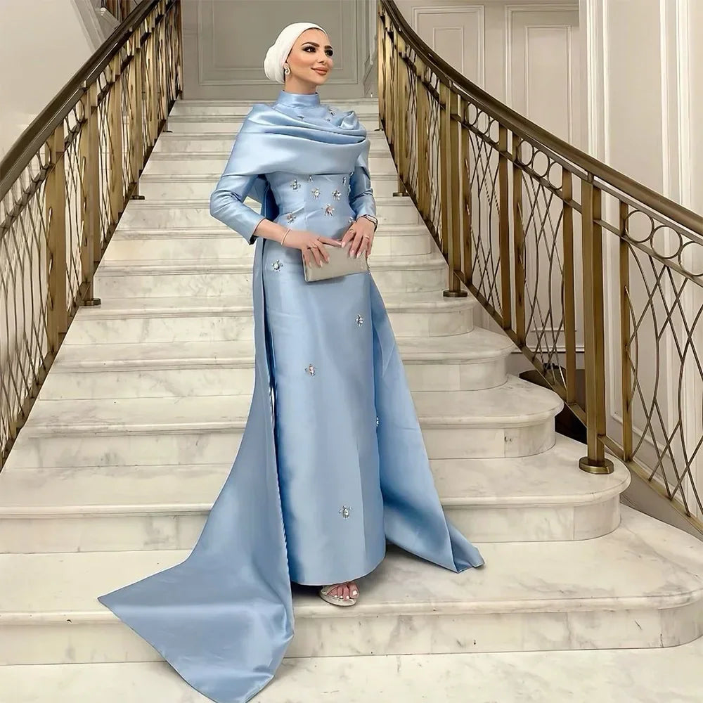 sachin and babi light blue dress Satin Evening Modest Prom Dress main image 0