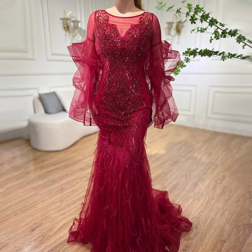 Gold Petal Long Sleeve Mermaid Evening Dresses 2025 Luxury Sparkl Sequins Beaded Sexy Formal Dress Serene Hill LA70410 - SERENE HILL