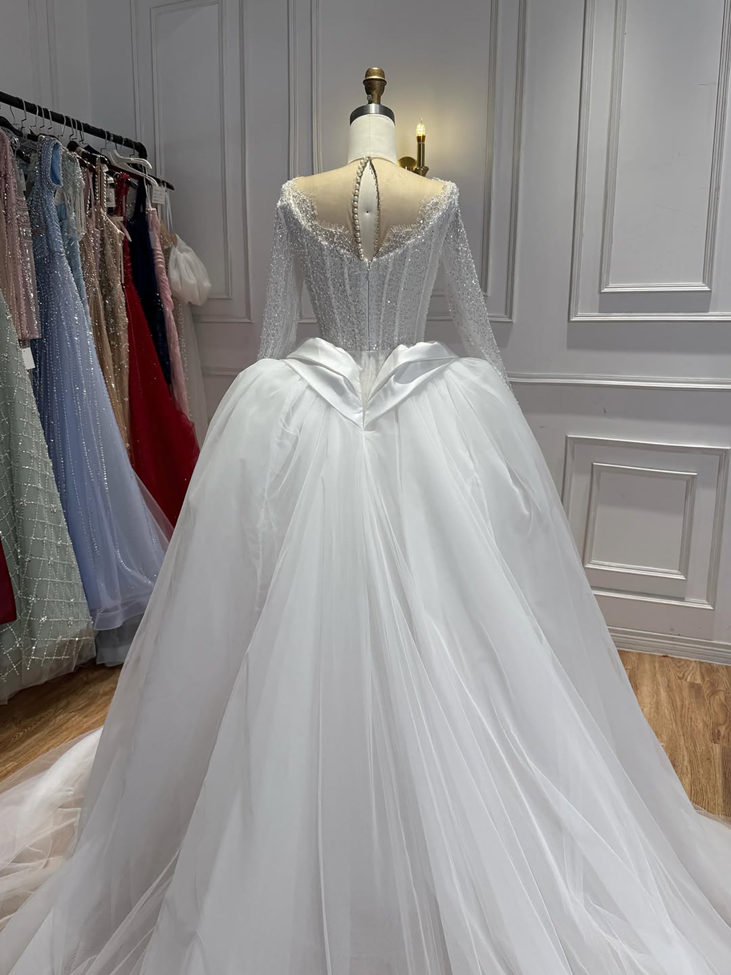 Luxury White Long Sleeve Beaded Corset Wedding Dress HA2535 SERENE HILL