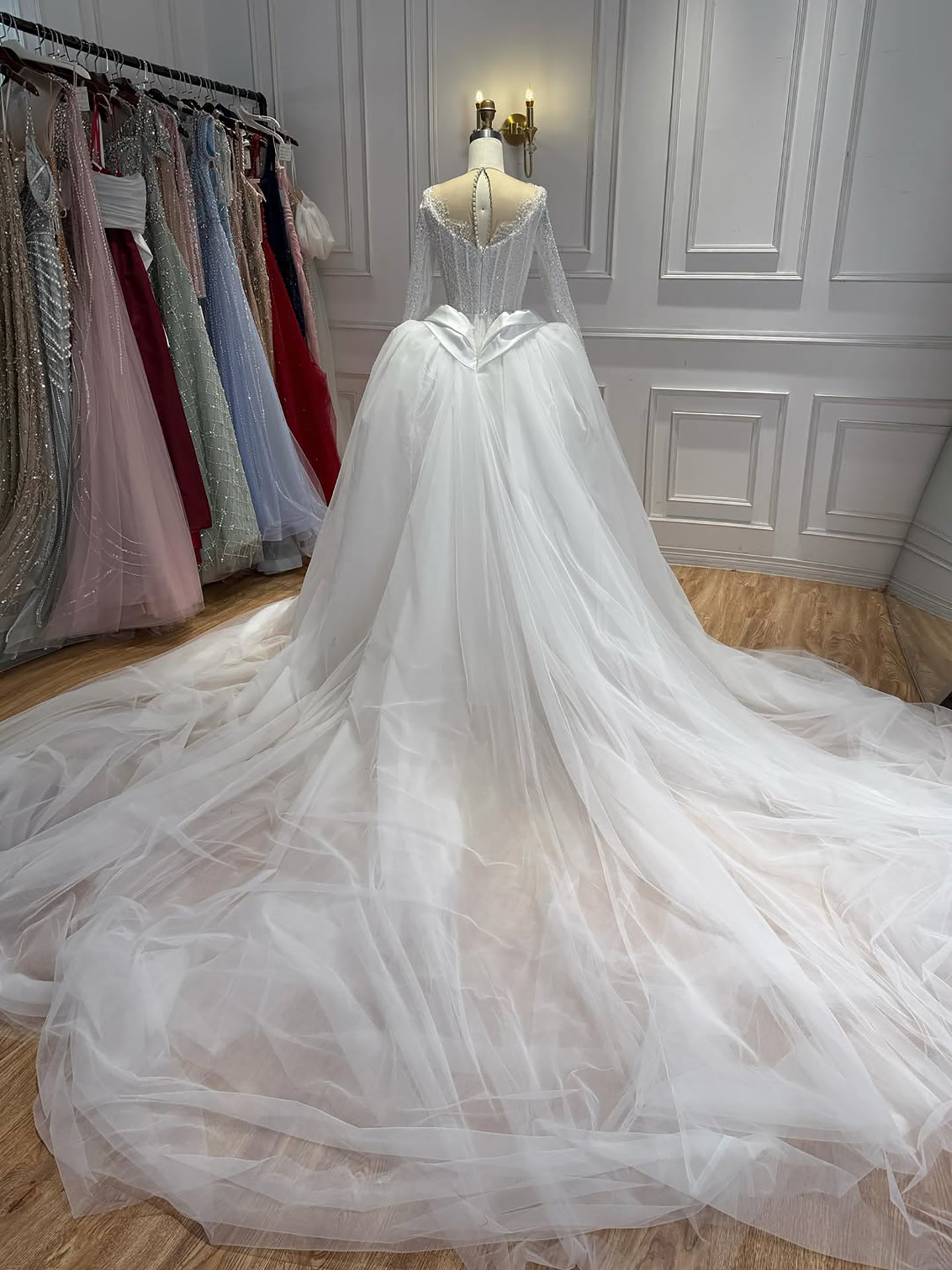 Luxury White Long Sleeve Beaded Corset Wedding Dress HA2535 SERENE HILL