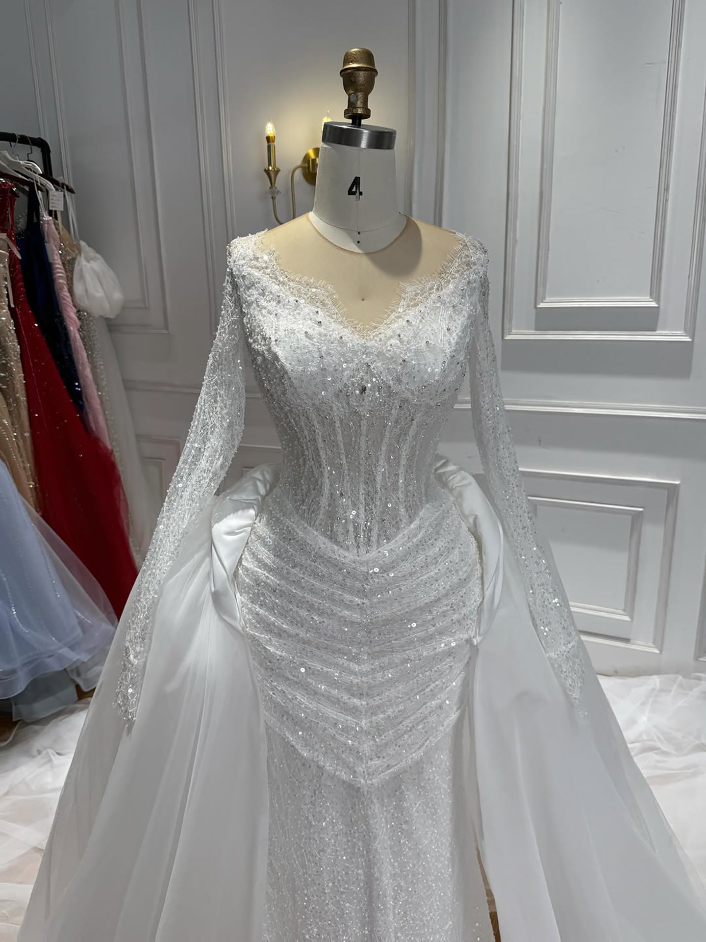 Luxury White Long Sleeve Beaded Corset Wedding Dress HA2535 SERENE HILL