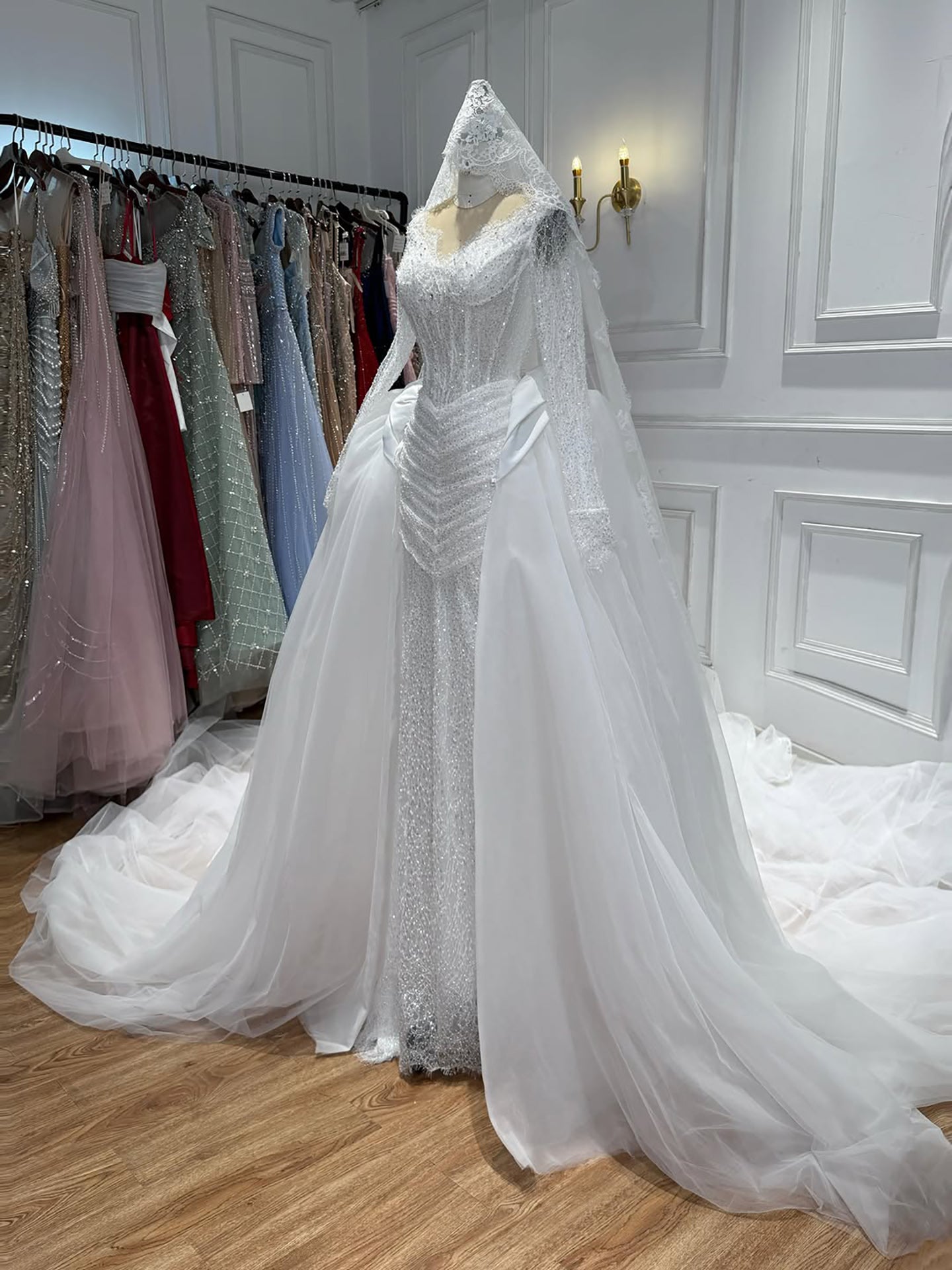 Luxury White Long Sleeve Beaded Corset Wedding Dress HA2535 SERENE HILL