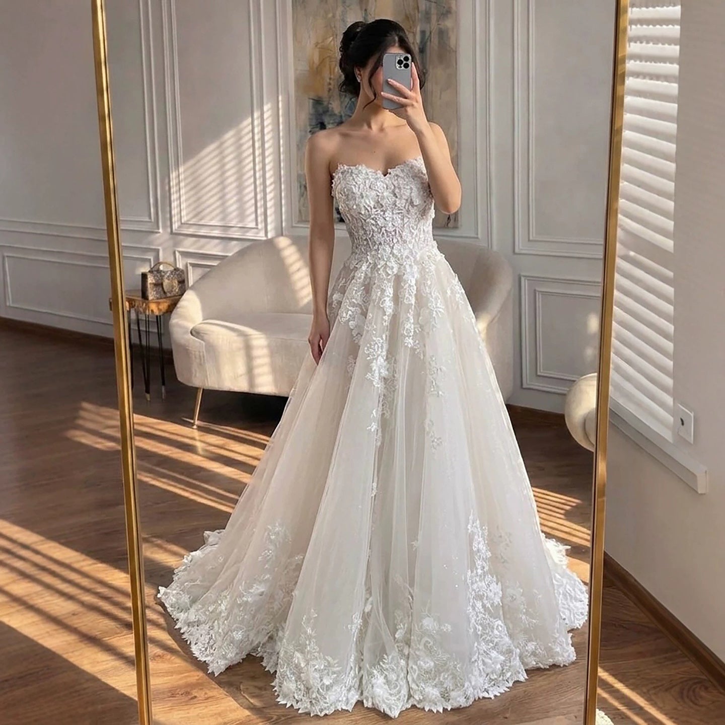 pearl lace wedding dress Luxury White Strapless 3D Floral A-Line HA2542 ASOS leaves shoppers stunned Mermaid wedding dress with Lâm RENTAL PERIOD:3 DAYS
