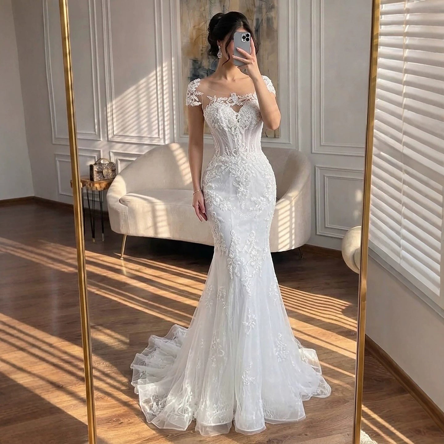 Luxury White Beaded Lace Mermaid Bridal Wedding Dress HA2544 SERENE HILL