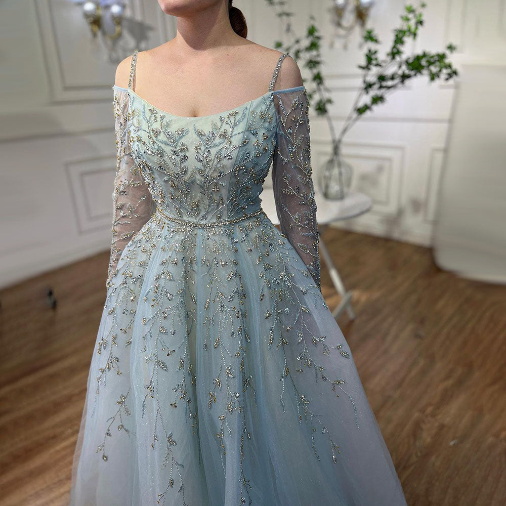 Blue Ball Gown Evening Dresses Arabic LA70812 - SERENE HILL