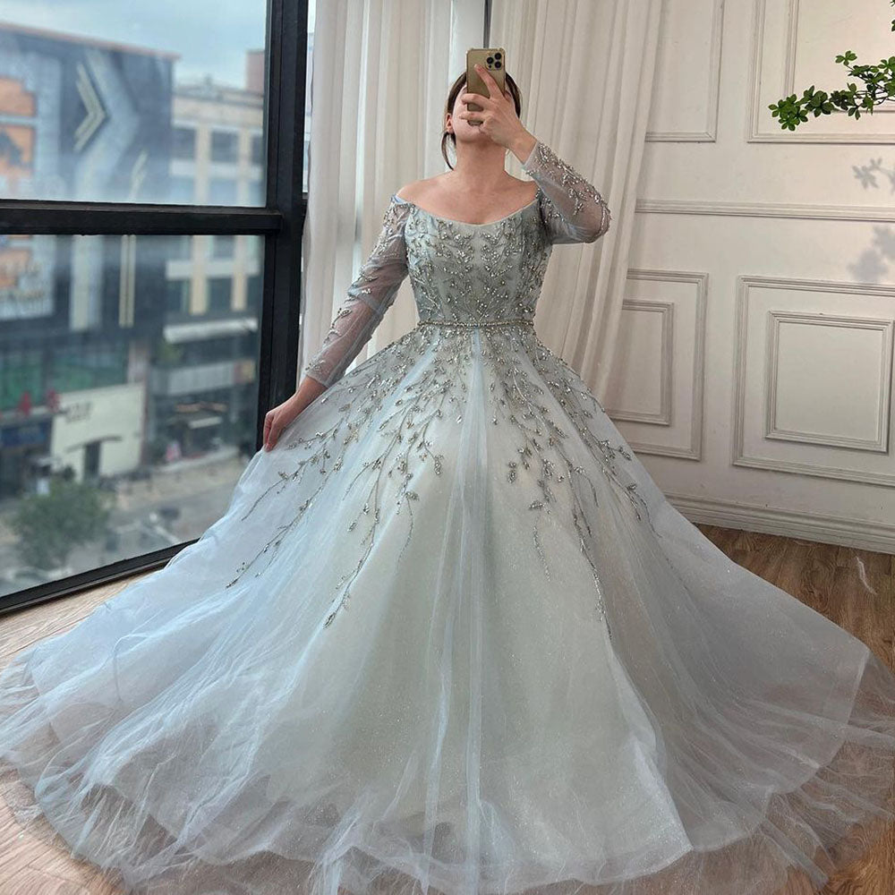 Blue Ball Gown Evening Dresses Arabic LA70812 - SERENE HILL
