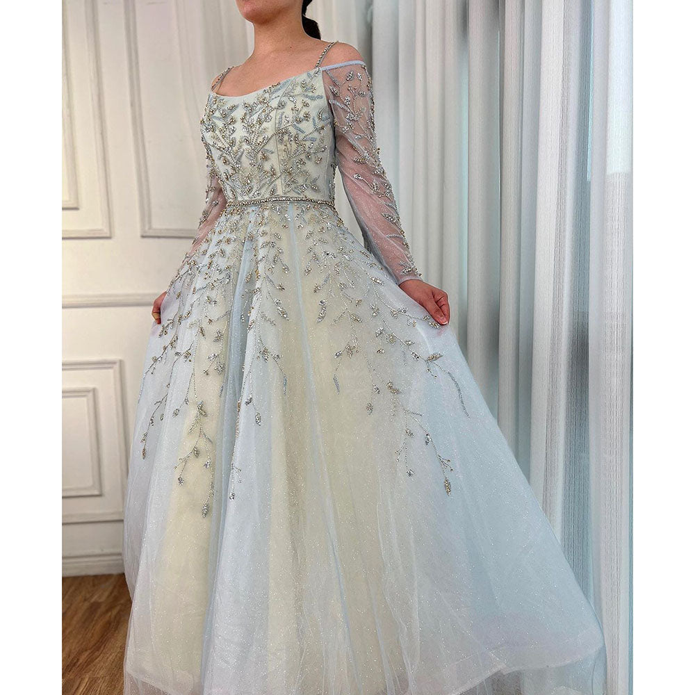 Blue Ball Gown Evening Dresses Arabic LA70812 - SERENE HILL