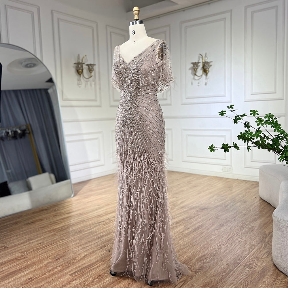 Dubai Feathers Brown Mermaid Evening Dresses LA71323 - SERENE HILL