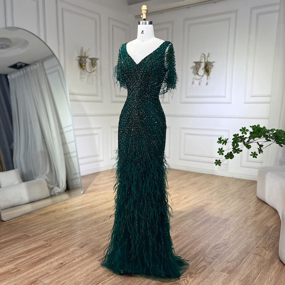 Dubai Feathers Brown Mermaid Evening Dresses LA71323 - SERENE HILL