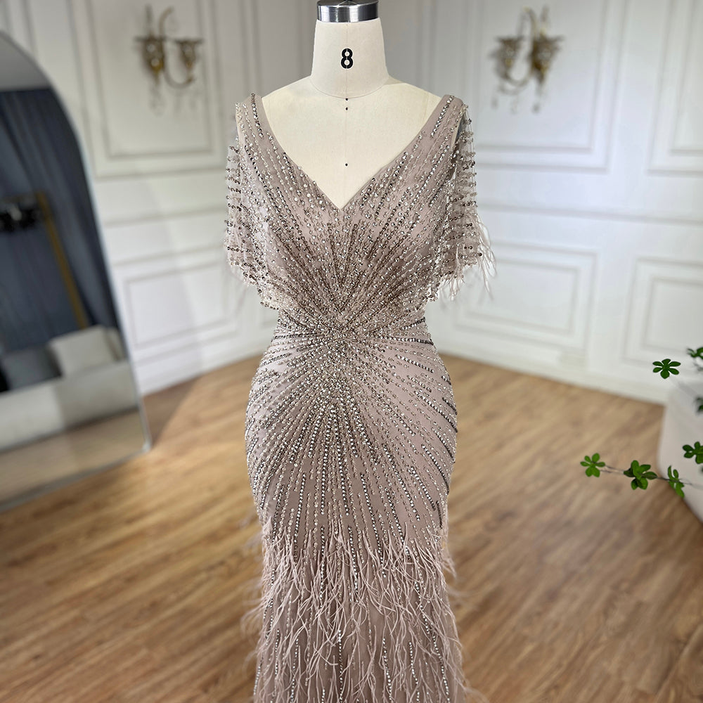 Dubai Feathers Brown Mermaid Evening Dresses LA71323 - SERENE HILL