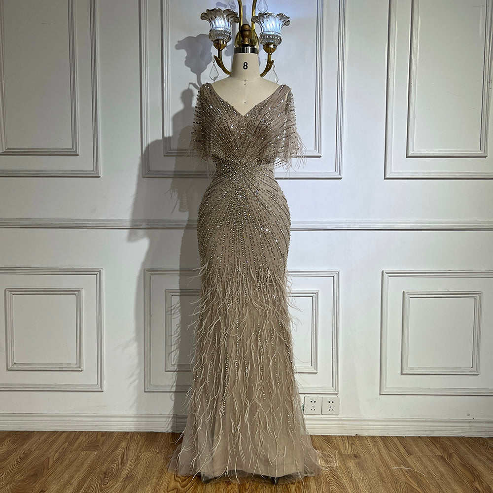Dubai Feathers Brown Mermaid Evening Dresses LA71323 - SERENE HILL