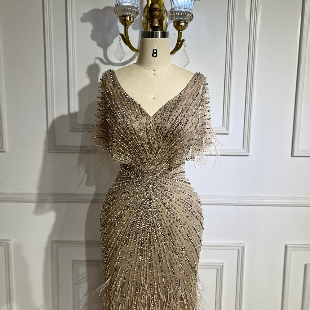 Dubai Feathers Brown Mermaid Evening Dresses LA71323 - SERENE HILL