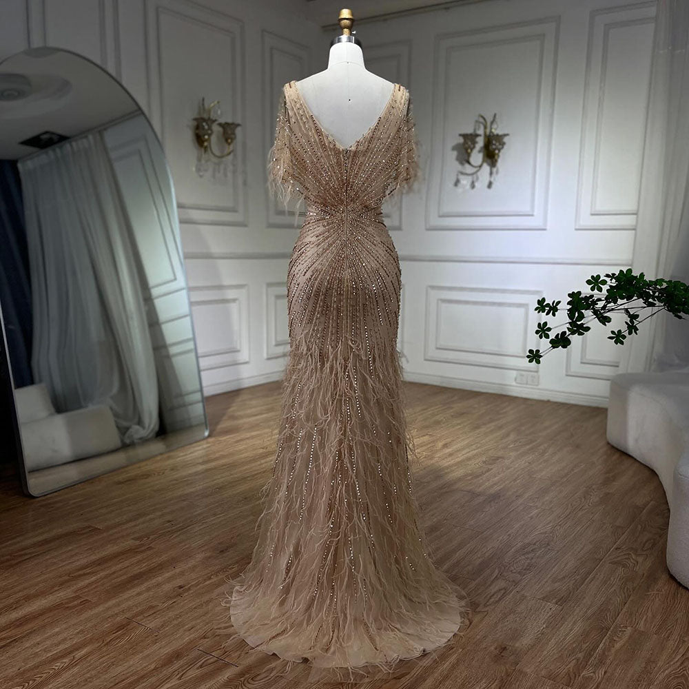 Dubai Feathers Brown Mermaid Evening Dresses LA71323 - SERENE HILL