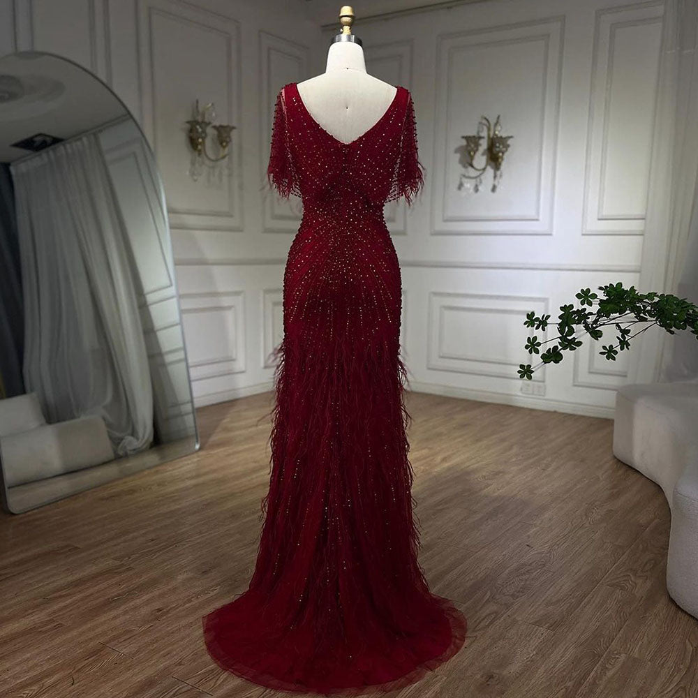 Dubai Feathers Brown Mermaid Evening Dresses LA71323 - SERENE HILL