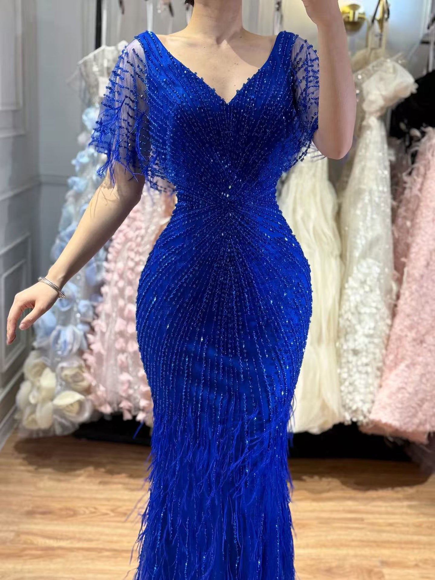Dubai Feathers Brown Mermaid Evening Dresses LA71323 - SERENE HILL