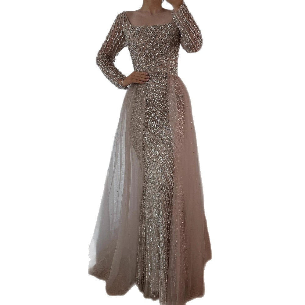 Luxury Gray Beaded Mermaid Evening Dress with Detachable Skirt LA71618L - SERENE HILL