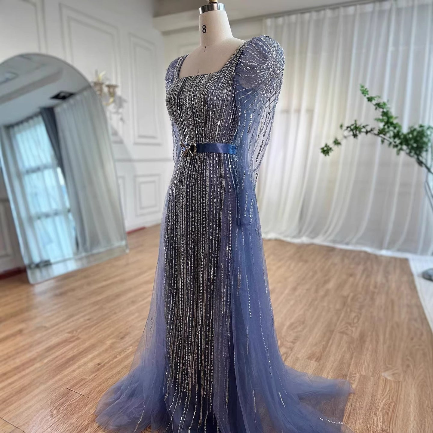 Luxury Fuchsia Long Sleeve Evening Dress with Overskirt LA71678 - SERENE HILL