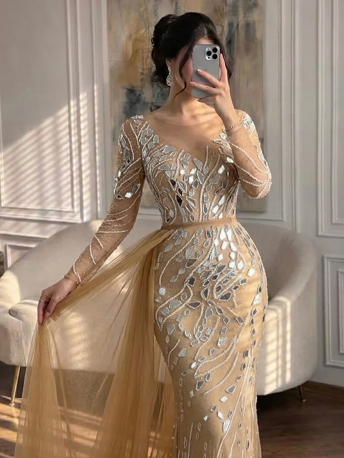 Luxury Nude Beaded Mermaid Evening Dress with Overskirt LA71757 SERENE HILL