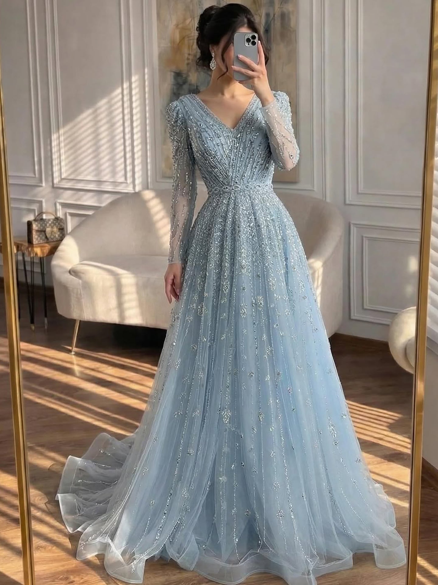 Luxury Nude A Line Beaded Evening Dress for Formal Occasion LA71803D