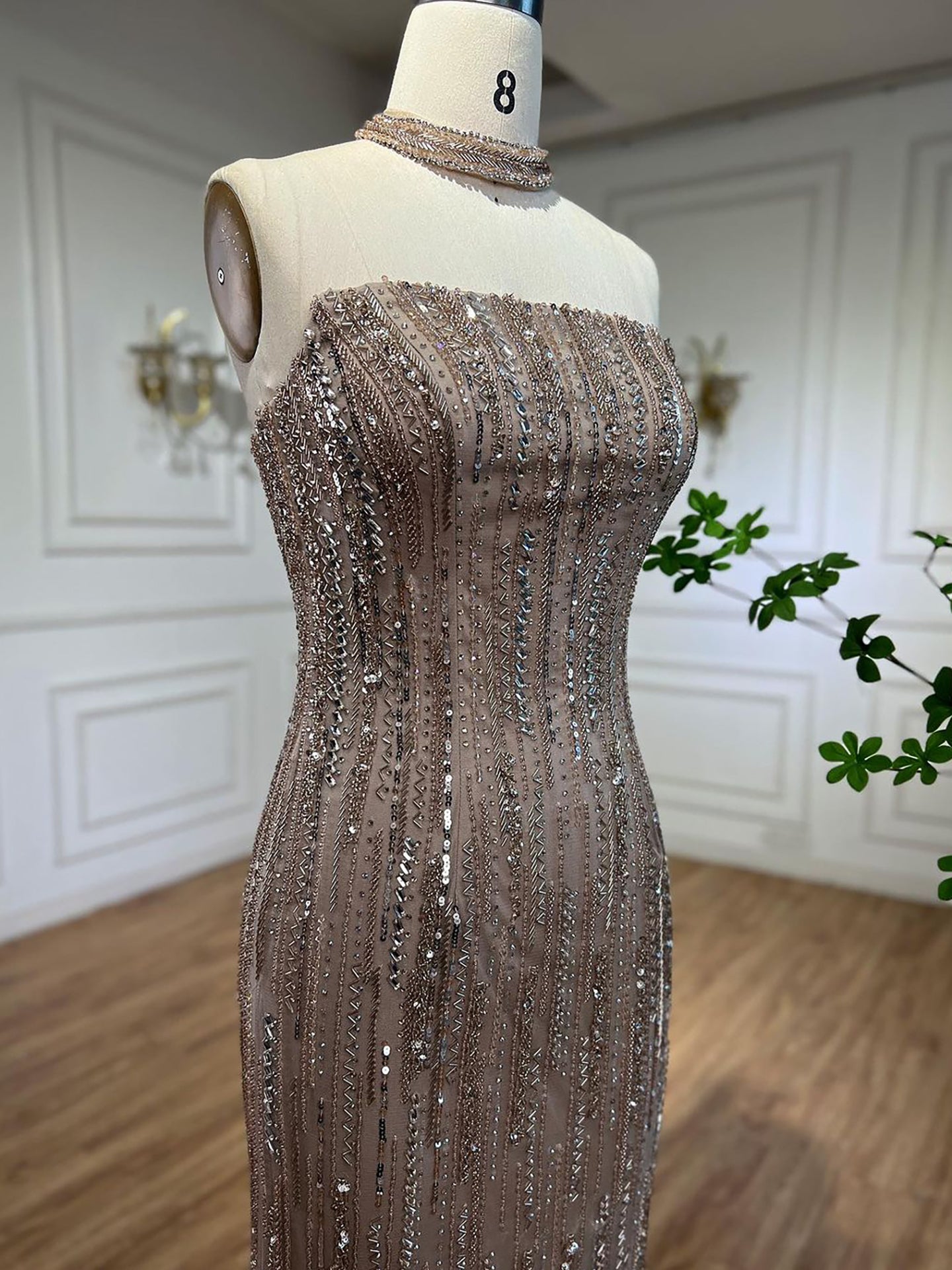 Luxury Dubai Arabic Blue Mermaid Balloon Sleeves Beaded Evening Dresses LA71823 - SERENE HILL