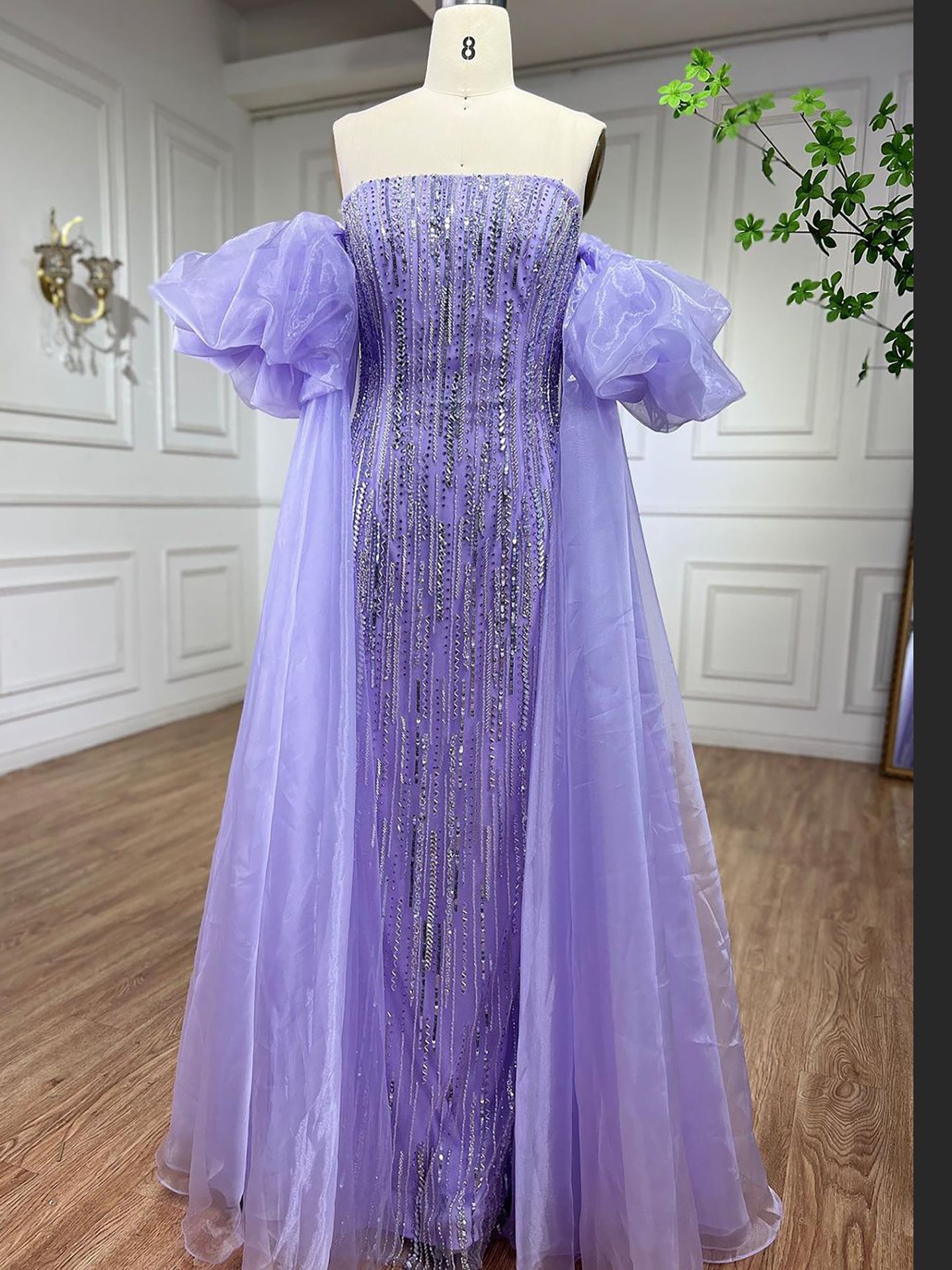 Luxury Dubai Arabic Blue Mermaid Balloon Sleeves Beaded Evening Dresses LA71823 - SERENE HILL
