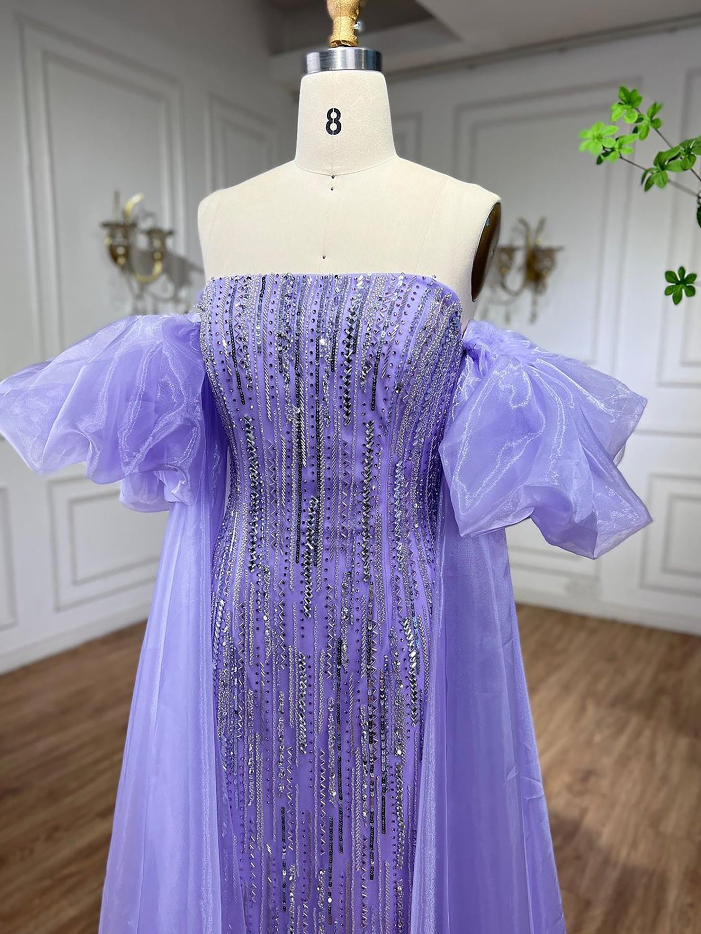 Luxury Dubai Arabic Blue Mermaid Balloon Sleeves Beaded Evening Dresses LA71823 - SERENE HILL