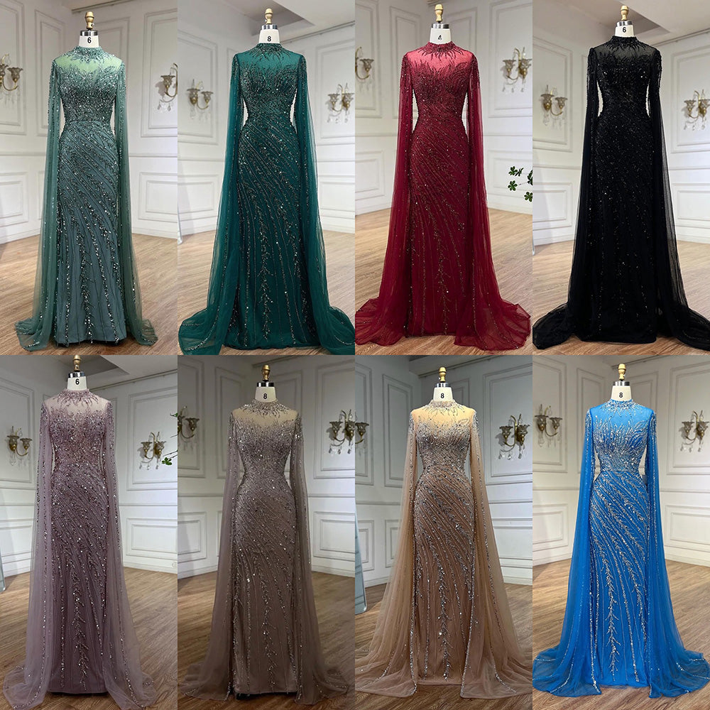 Luxury Nude Mermaid Evening Dress with Cape Sleeves LA71885A - SERENE HILL