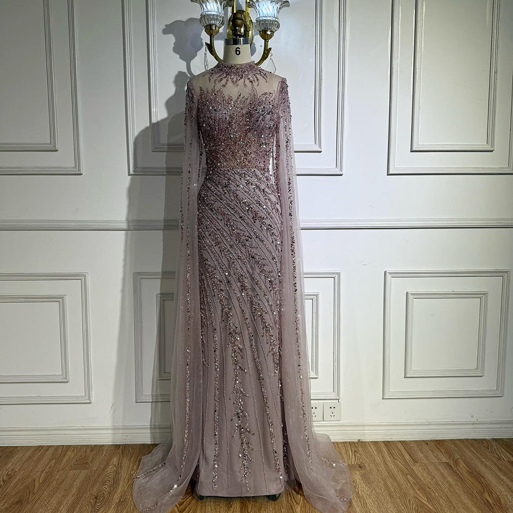 Luxury Nude Mermaid Evening Dress with Cape Sleeves LA71885A - SERENE HILL