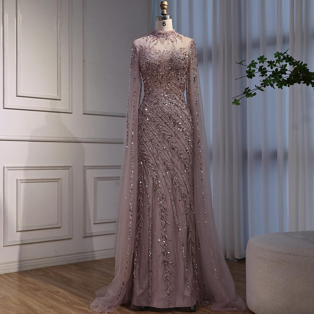 Luxury Nude Mermaid Evening Dress with Cape Sleeves LA71885A - SERENE HILL