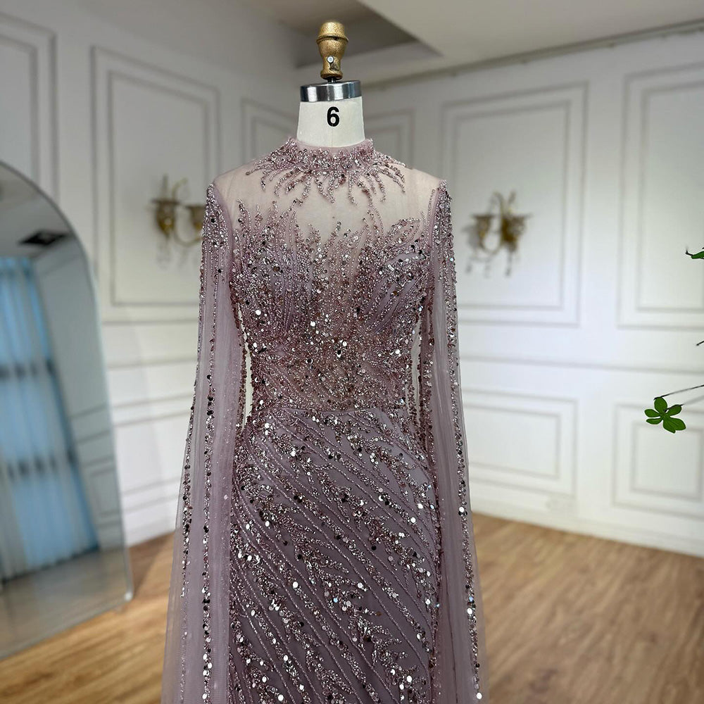 Luxury Nude Mermaid Evening Dress with Cape Sleeves LA71885A - SERENE HILL