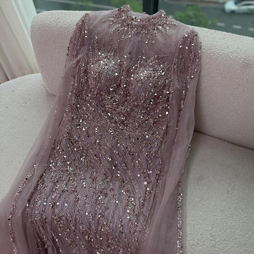 Luxury Nude Mermaid Evening Dress with Cape Sleeves LA71885A - SERENE HILL