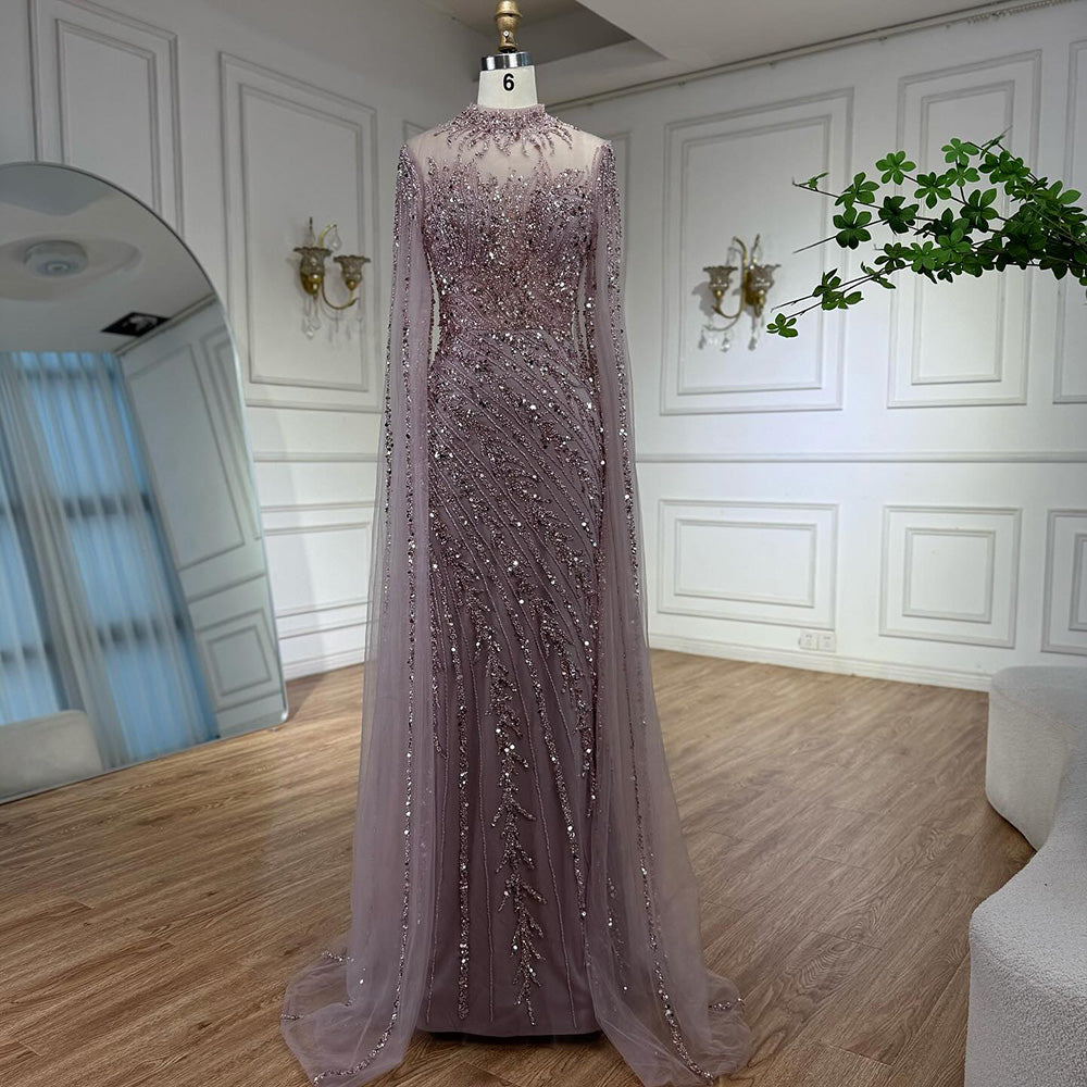 Luxury Nude Mermaid Evening Dress with Cape Sleeves LA71885A - SERENE HILL