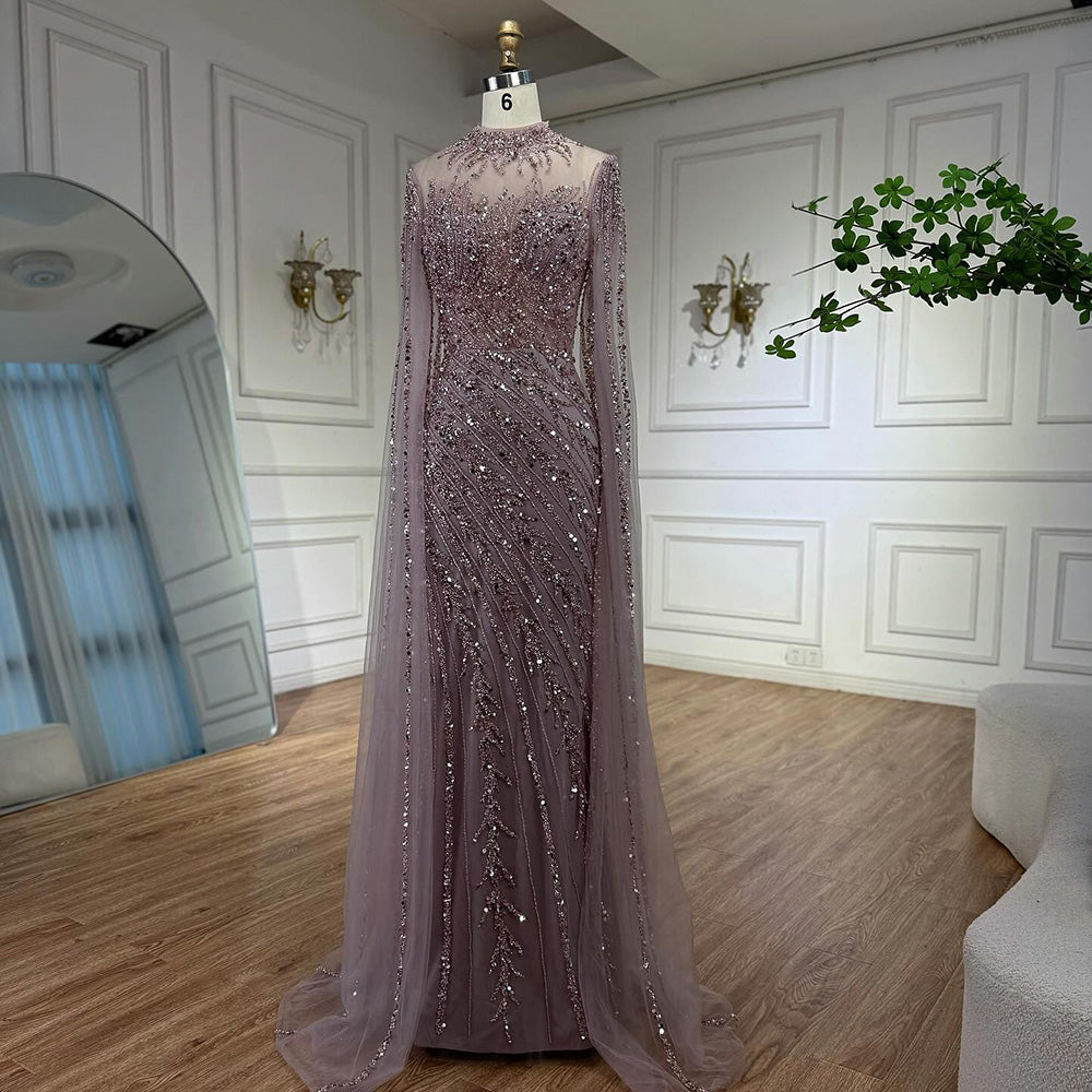 Luxury Nude Mermaid Evening Dress with Cape Sleeves LA71885A - SERENE HILL