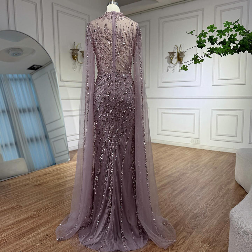 Luxury Nude Mermaid Evening Dress with Cape Sleeves LA71885A - SERENE HILL