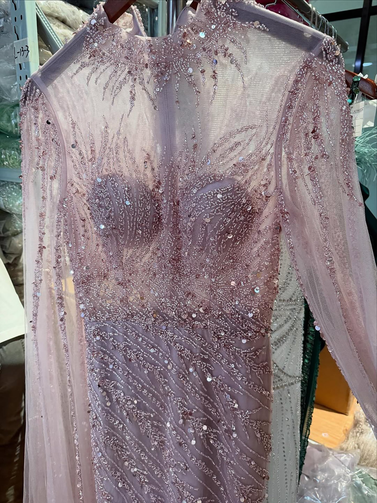 Luxury Nude Mermaid Evening Dress with Cape Sleeves LA71885A - SERENE HILL