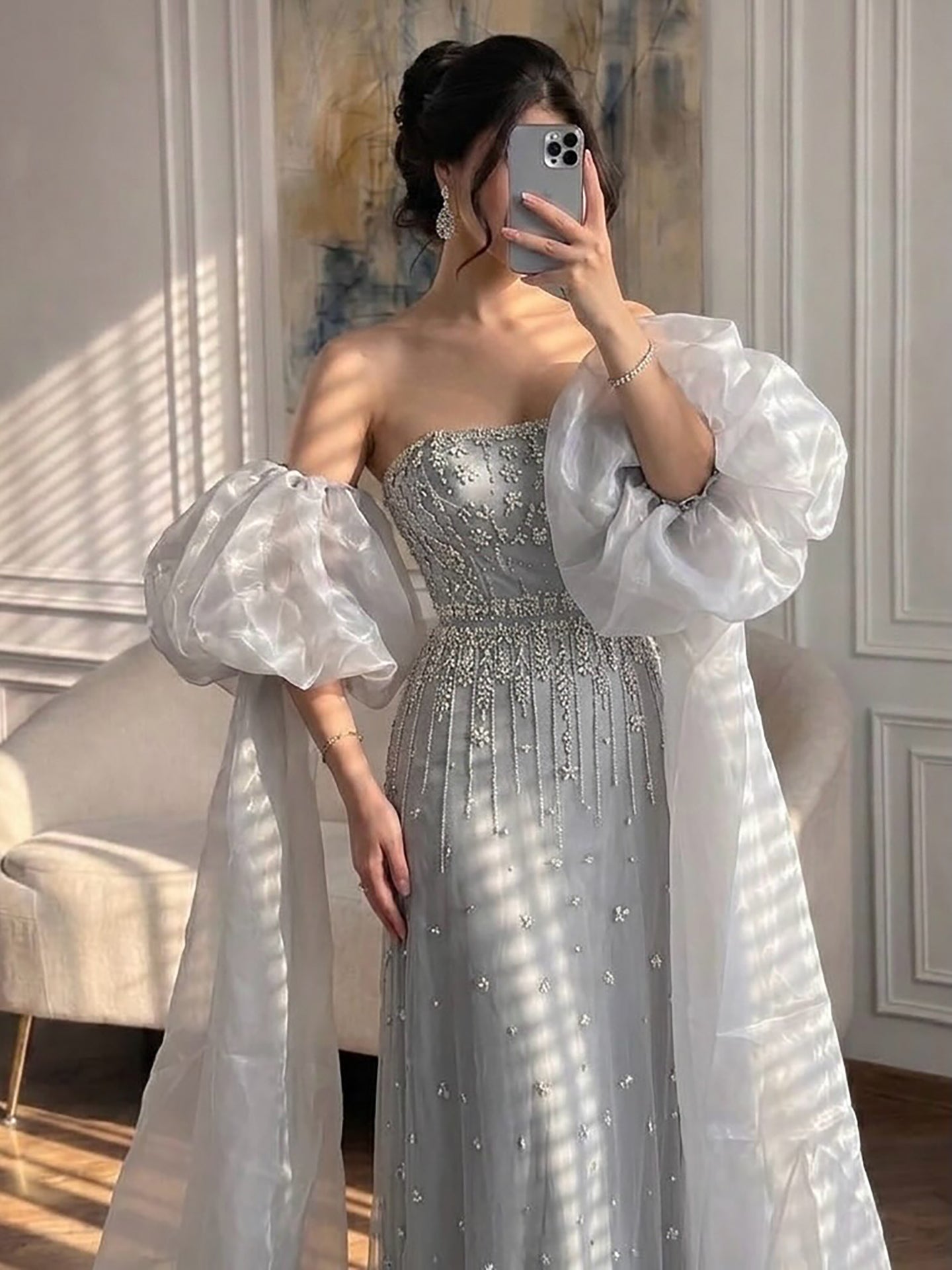 Luxury Arabic Black Crystal Evening Dress With Cape LA72002