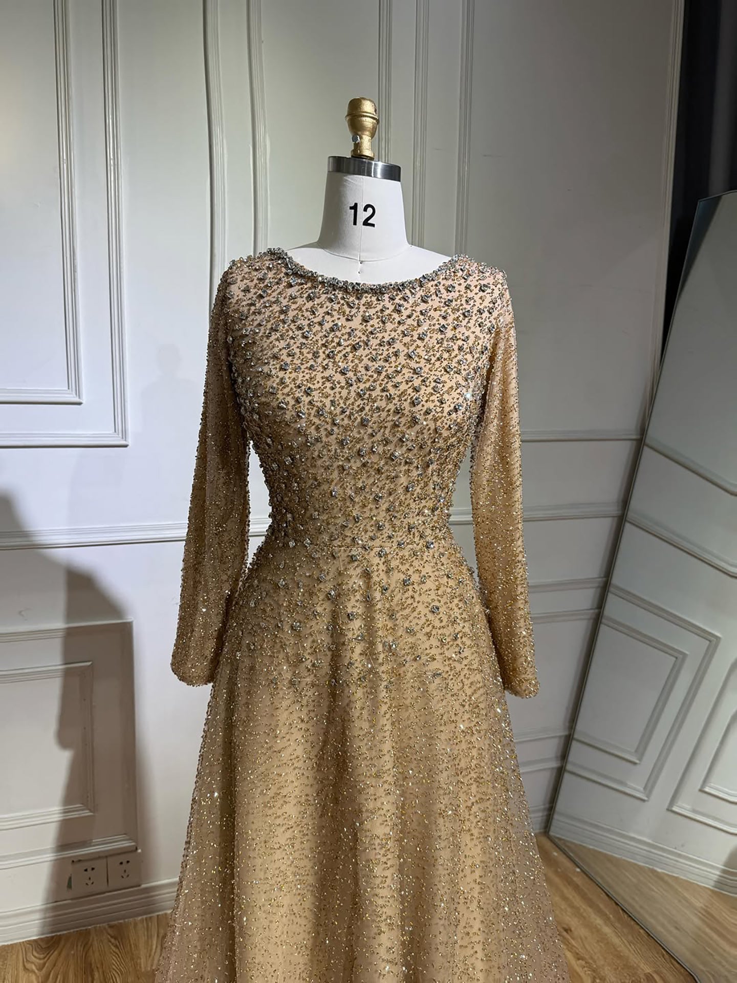 Luxury Caramel Beaded Long Sleeve A-Line Evening Dress LA72147D SERENE HILL