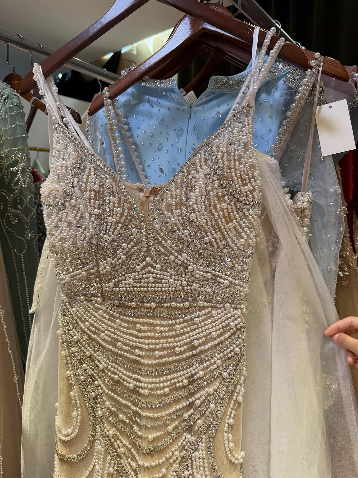 Nude Beaded Arabic Evening Gown with Spaghetti Straps LA72253A SERENE HILL