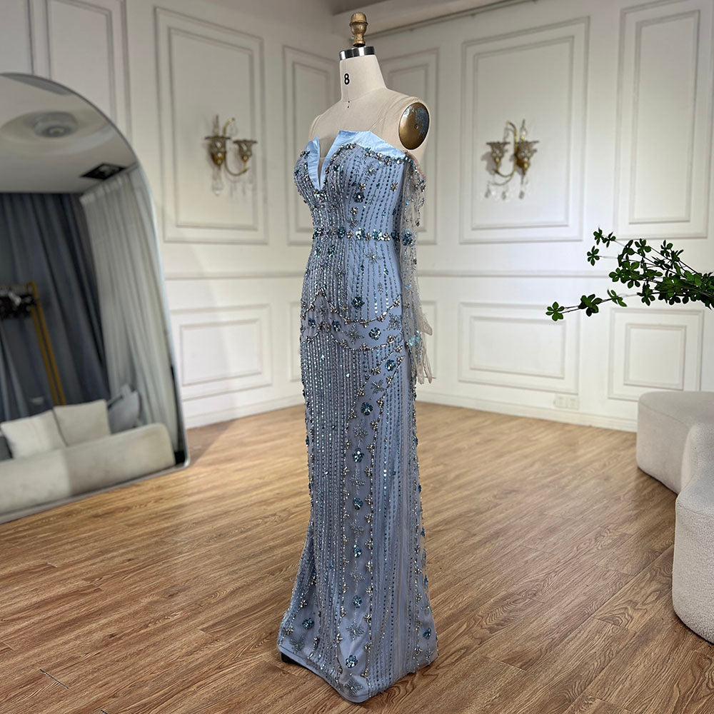 Luxury Lilac Beaded Mermaid Evening Dress with Gloves LA72333 - SERENE HILL