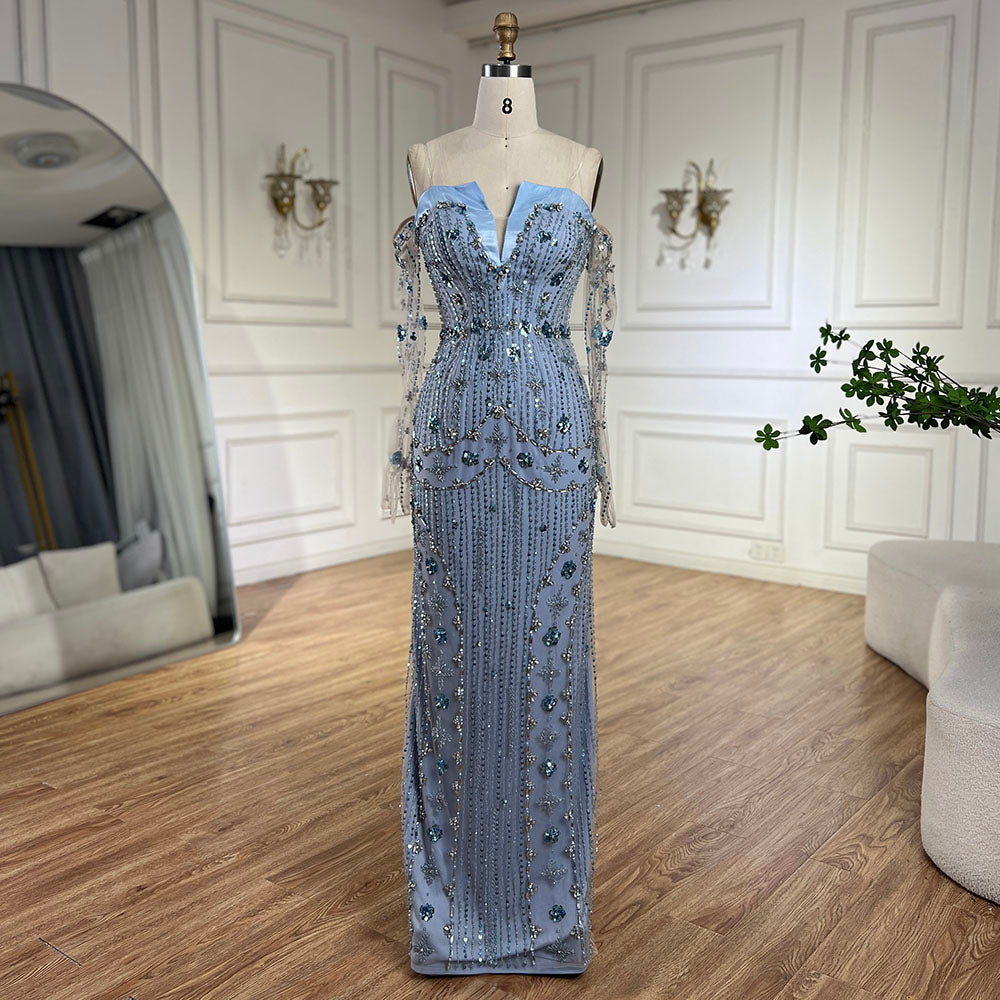 Luxury Lilac Beaded Mermaid Evening Dress with Gloves LA72333 - SERENE HILL