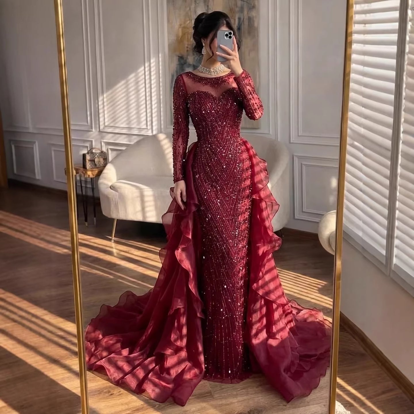 luxury silk evening dress Luxury Fuchsia Beaded Mermaid Evening Dress With Overskirt LA72379 Fuchsia / 16