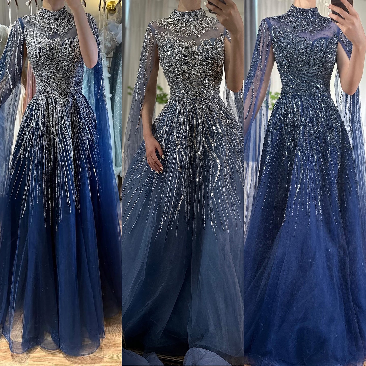 Luxury Caramel Beaded Lace A Line Evening Dress With Cape Sleeves LA72386 - SERENE HILL