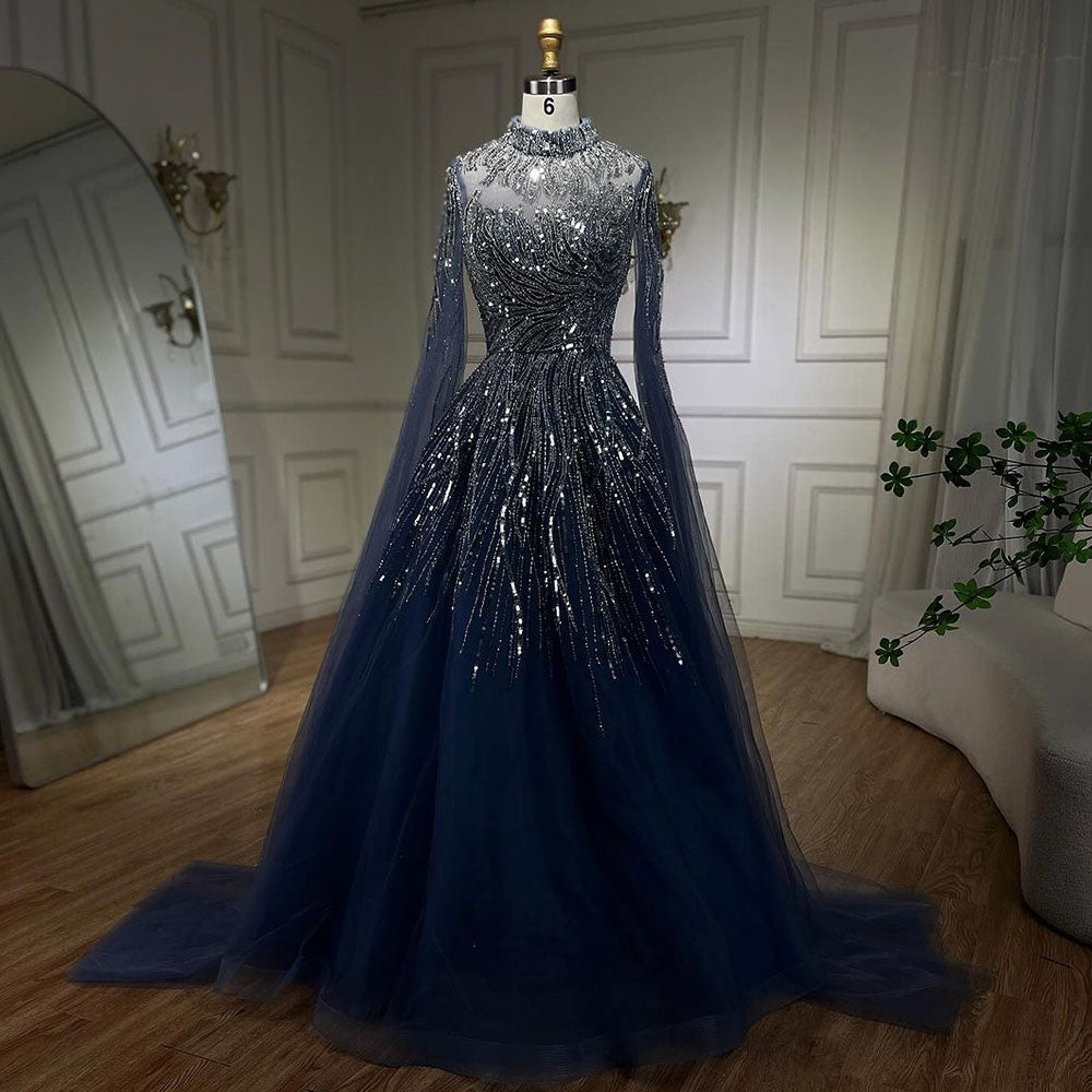 Luxury Caramel Beaded Lace A Line Evening Dress With Cape Sleeves LA72386 - SERENE HILL