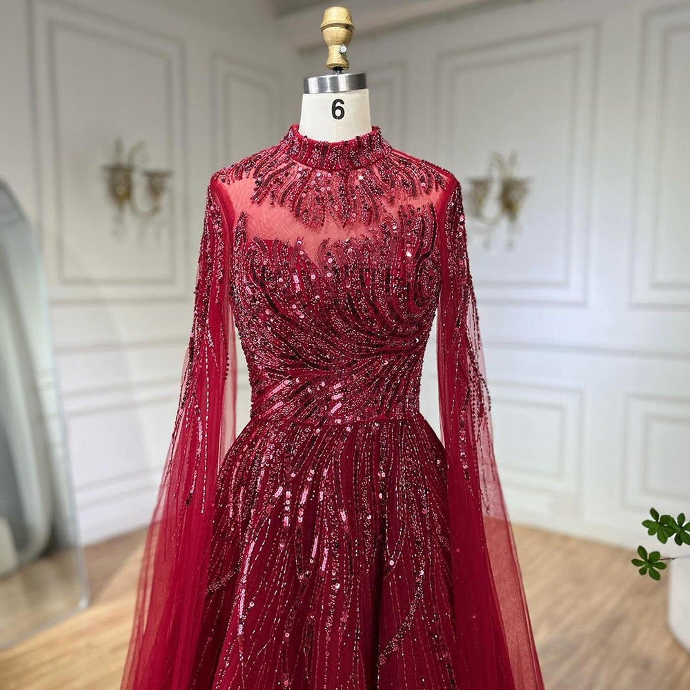 Luxury Caramel Beaded Lace A Line Evening Dress With Cape Sleeves LA72386 - SERENE HILL
