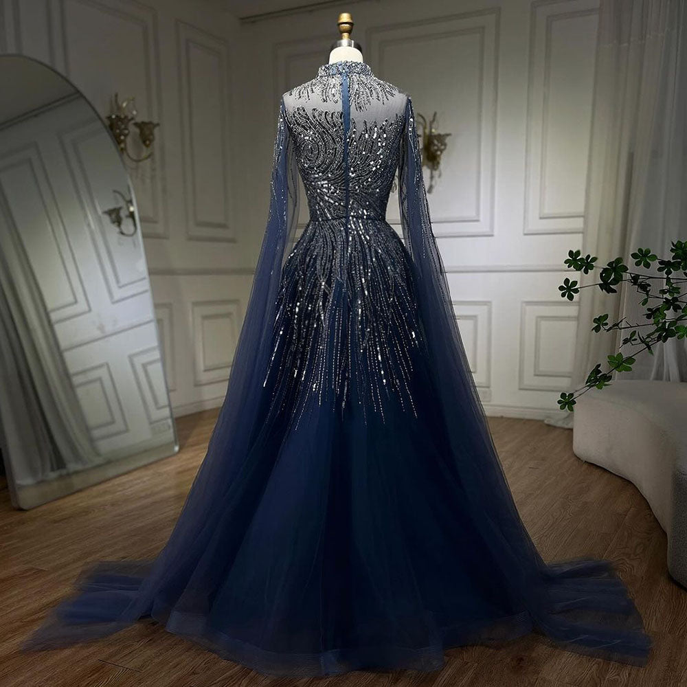 Luxury Caramel Beaded Lace A Line Evening Dress With Cape Sleeves LA72386 - SERENE HILL