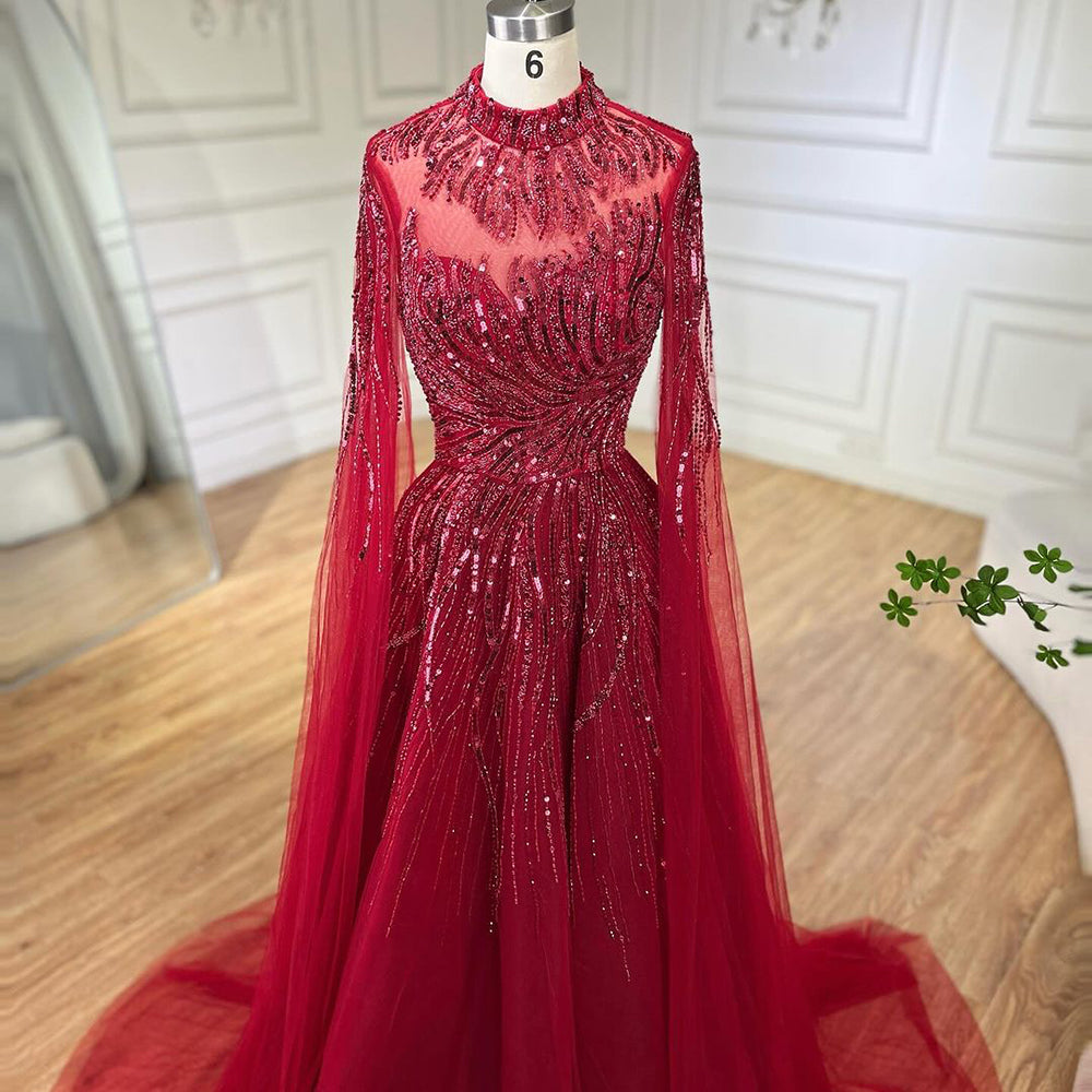 Luxury Caramel Beaded Lace A Line Evening Dress With Cape Sleeves LA72386 - SERENE HILL