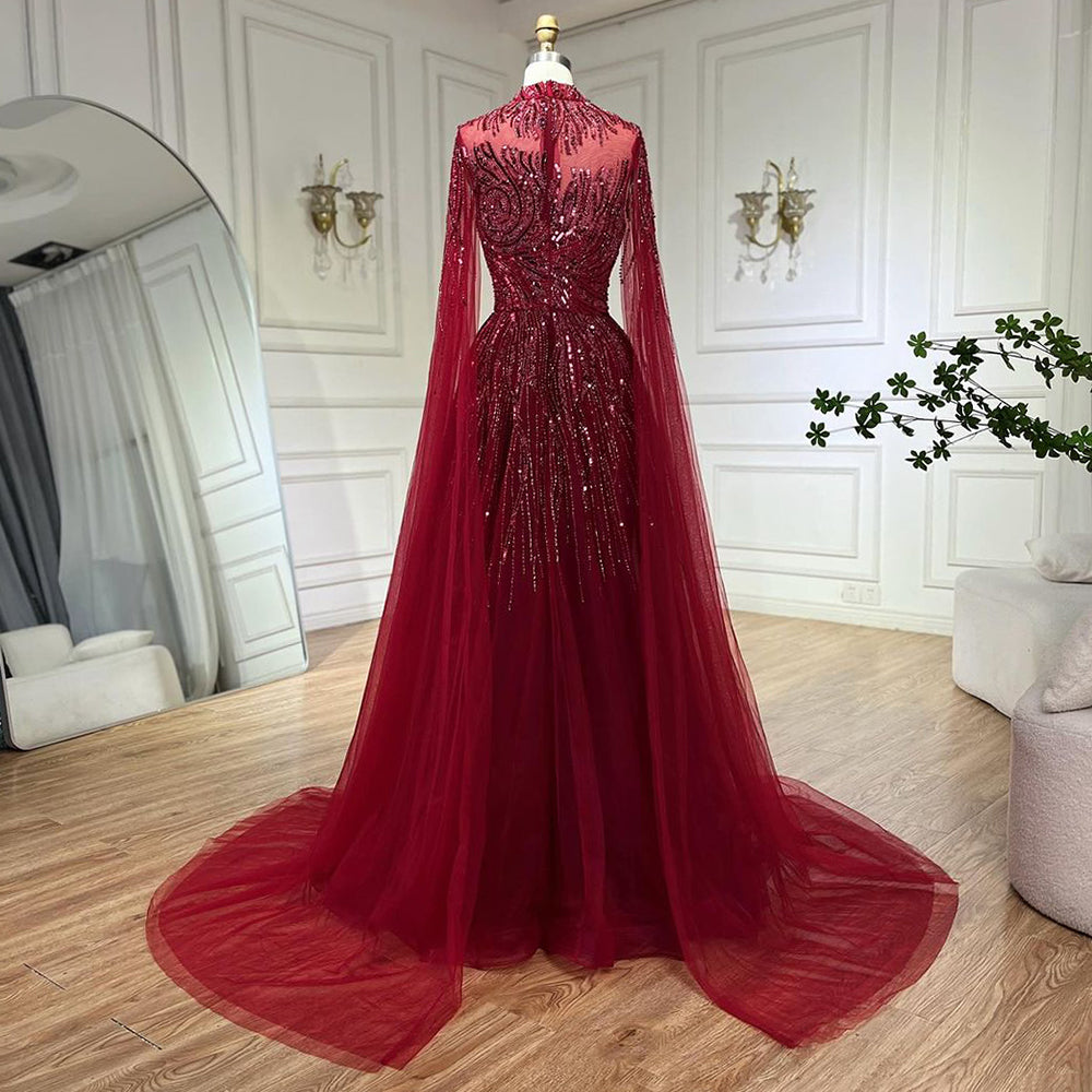 Luxury Caramel Beaded Lace A Line Evening Dress With Cape Sleeves LA72386 - SERENE HILL
