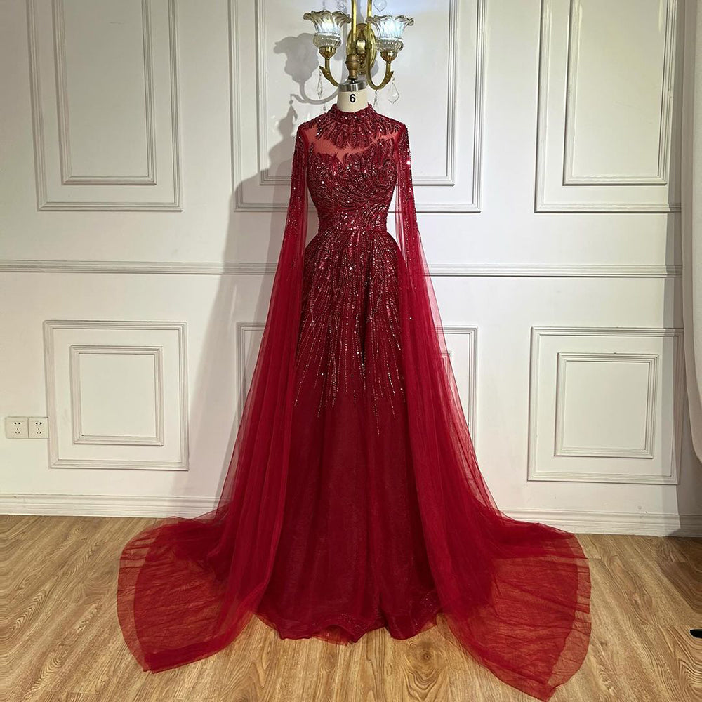 Luxury Caramel Beaded Lace A Line Evening Dress With Cape Sleeves LA72386 - SERENE HILL