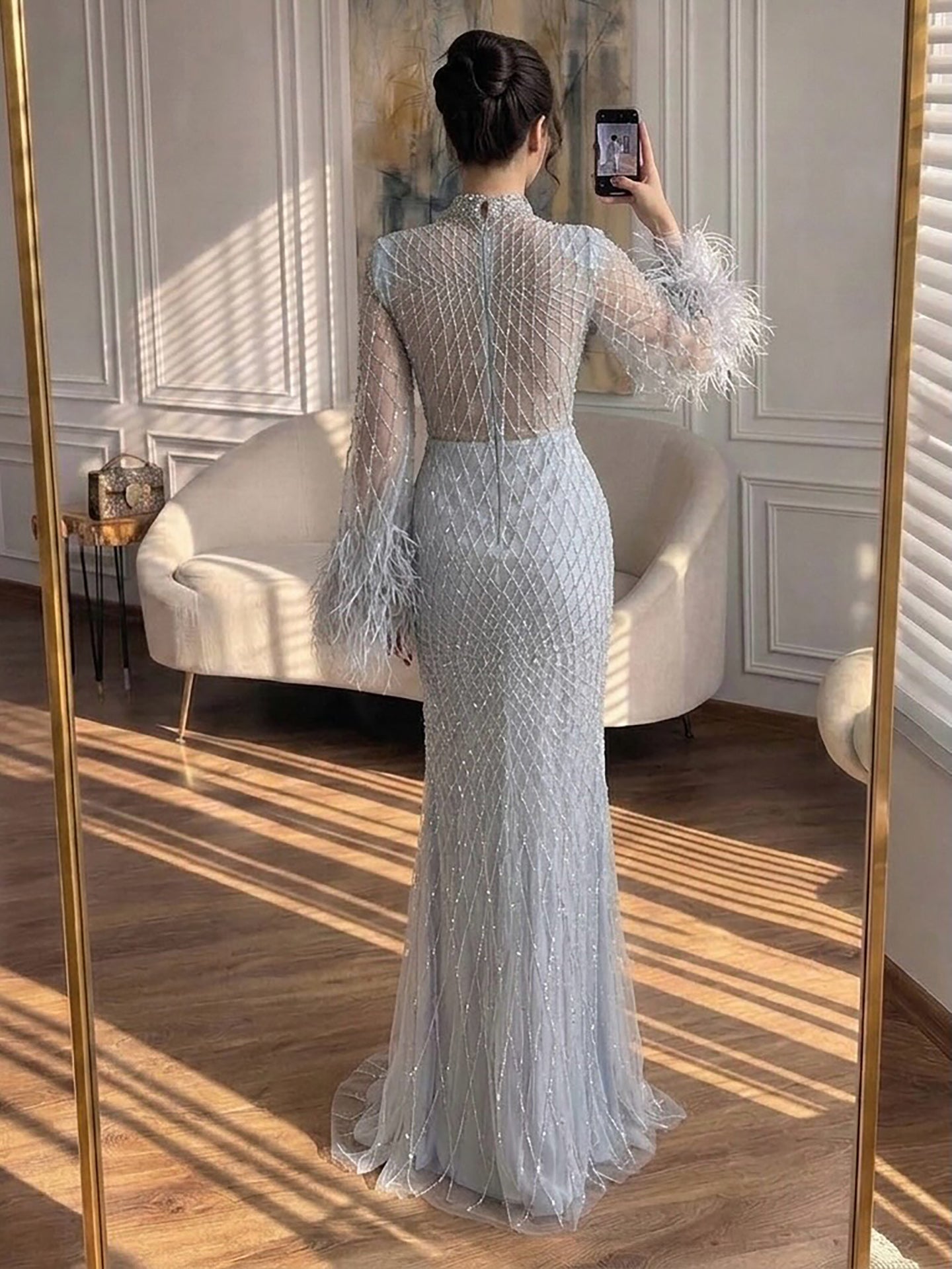 Luxury Nude Illusion Cut Out Mermaid Evening Dress LA72394