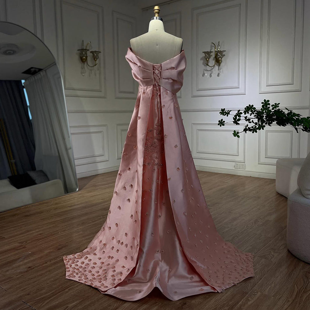 Luxury Peach Satin Mermaid Evening Dress with Appliques LA72483 - SERENE HILL